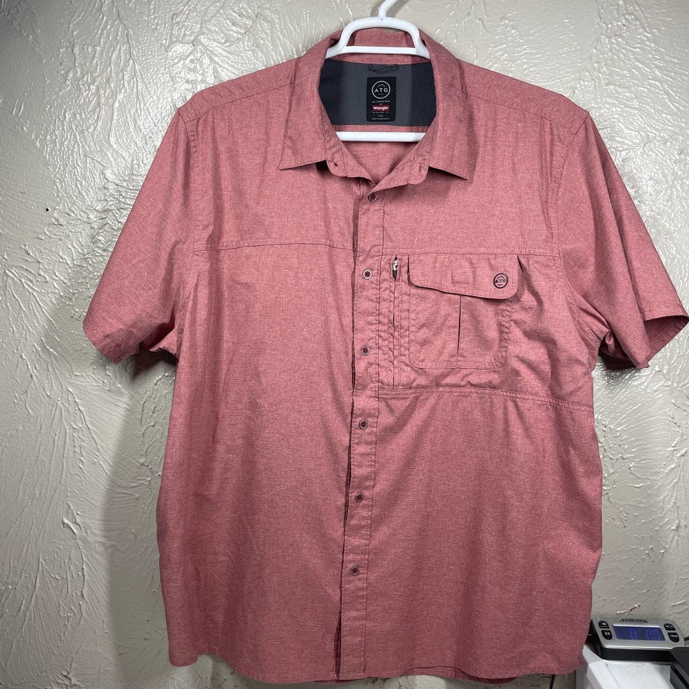 WRANGLER Men's Button Short Sleeve All‎ Terrain Gear Shirt Pockets Red size XXL